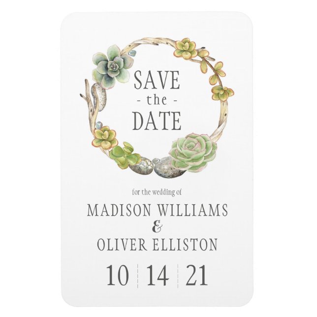 Succulents, Twigs and Stones | Save the Date Magnet (Vertical)