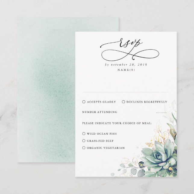 Succulents Verdure et Mariage d'or RSVP (Devant / Derrière)