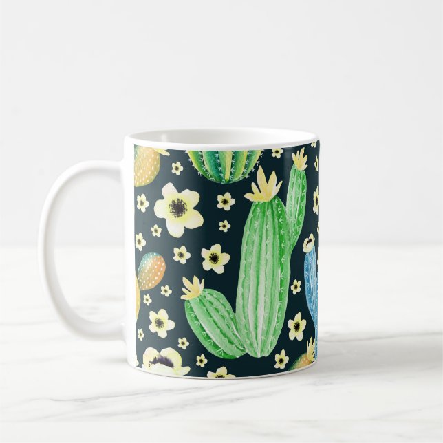 Succulents Watercolor Cactus Floral Pattern Coffee Mug (Left)