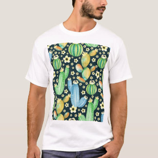 Succulents Watercolor Cactus Floral Pattern T-Shirt