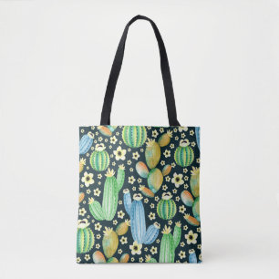 Succulents Watercolor Cactus Floral Pattern Tote Bag