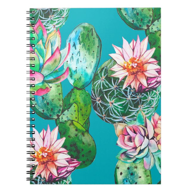 Succulents watercolor illustration pattern notebook (Front)