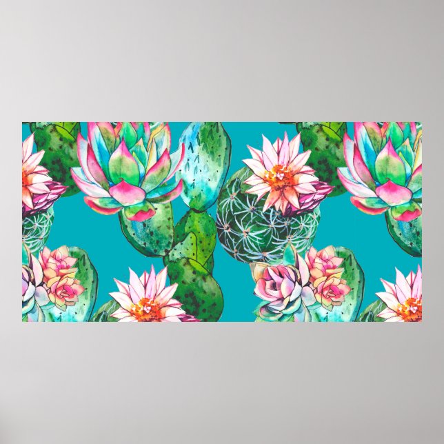 Succulents watercolor illustration pattern poster (Front)