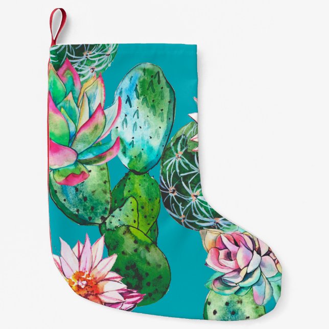 Succulents watercolor illustration pattern small christmas stocking (Front)