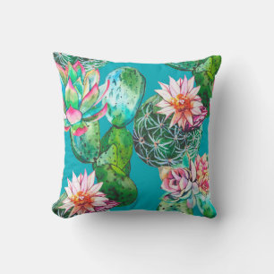 Succulents watercolor illustration pattern throw pillow