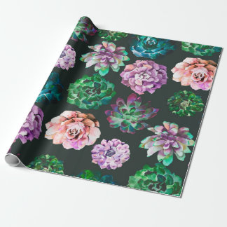 Succulents watercolor illustration pattern wrapping paper