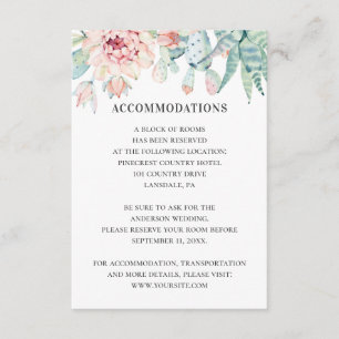Succulents wedding accommodations. Cactus details Enclosure Card