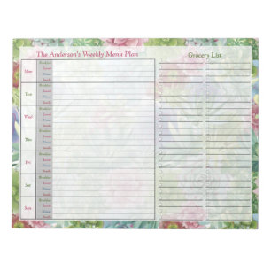 Succulents Weekly Personalized Menu Plan Notepad
