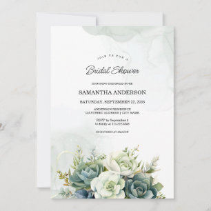 Succulents, white roses and greenery Bridal Shower Invitation
