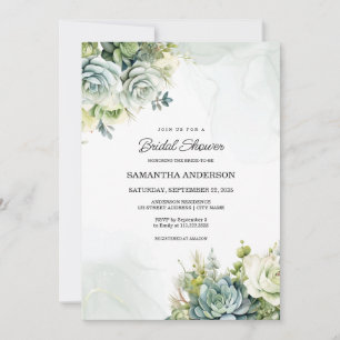 Succulents, white roses and greenery Bridal Shower Invitation