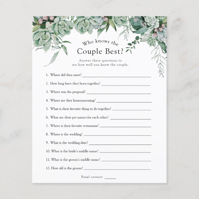 Succulents Who Knows the Couple Best Game (Front)