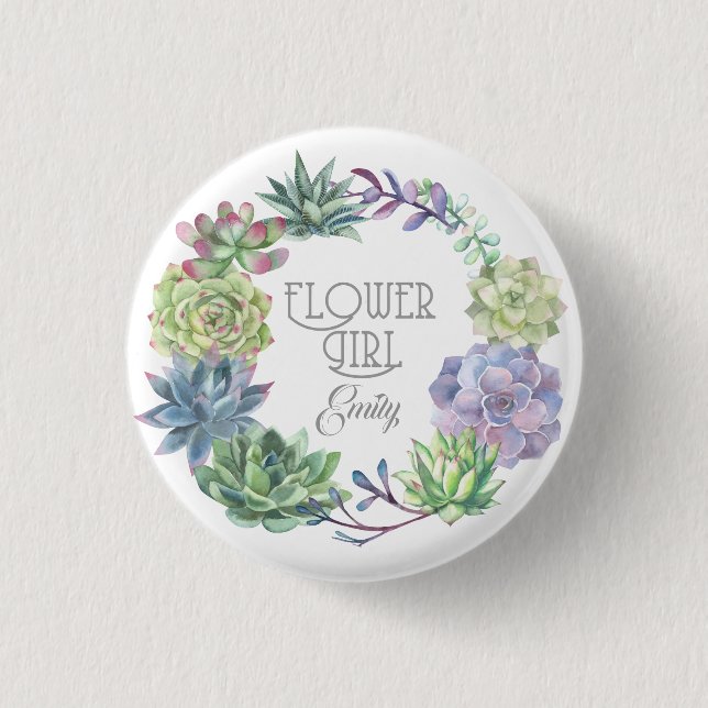 Succulents Wreath Flower Girl ID517 1 Inch Round Button (Front)