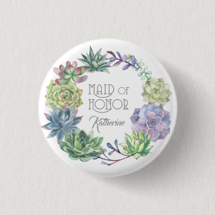 Succulents Wreath Maid of Honour ID517 1 Inch Round Button