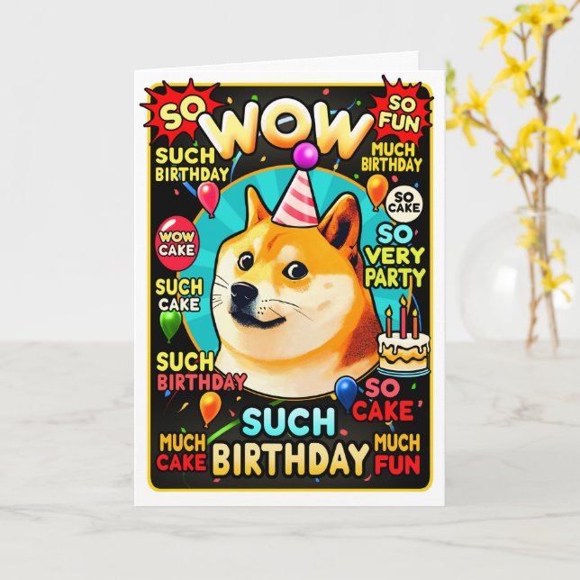Such Doge Birthday, So Fun, Much Cake! Card (Yellow Flower)