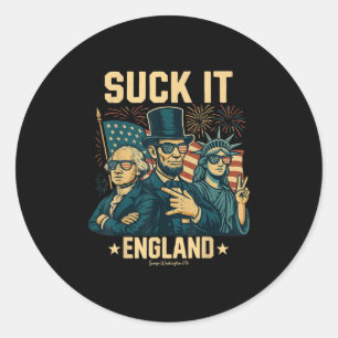 Suck It England Funny George Washington 1776 Usa 4 Classic Round Sticker