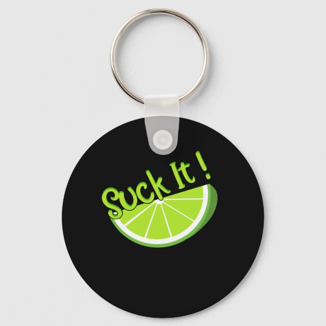 Suck It Mexican Green Lime Slice Lemon Love Keychain (Front)