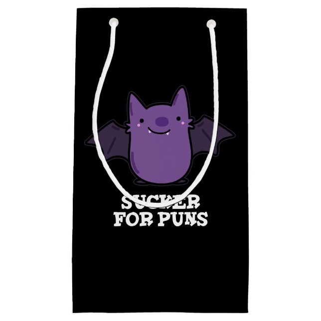 Sucker For Puns Funny Baby Bat Pun Dark BG Small Gift Bag (Front)