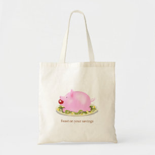 Suckling Piggy Bank "Feast on your savings" Money Tote Bag