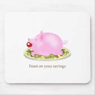 Suckling Piggy Bank on a Bed of Money Mouse Pad