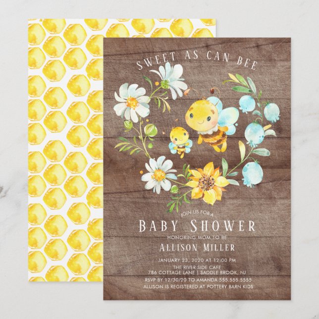 Sucré Comme Peut Être Baby shower Invitation (Devant / Derrière)