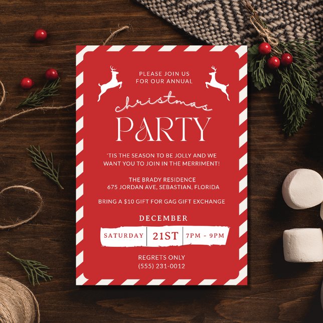 Sucre de canne Noël Fête Invitation (Candy Cane Christmas Holiday Party Invitation)