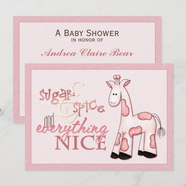 Sucre et épice bébé fille rose Douche Invitation (Devant / Derrière)