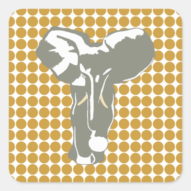 Sudan Brown Safari Dot with Pop Art Elephant Square Sticker (Front)