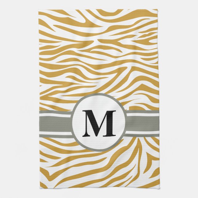 Sudan Brown Safari Zebra with monogram Kitchen Towel (Vertical)
