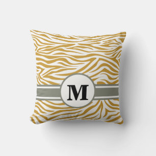 Sudan Brown Safari Zebra with Monogram Throw Pillow