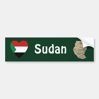 Sudan Flag Heart + Map Bumper Sticker
