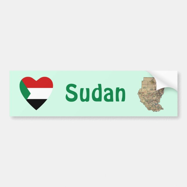 Sudan Flag Heart + Map Bumper Sticker (Front)