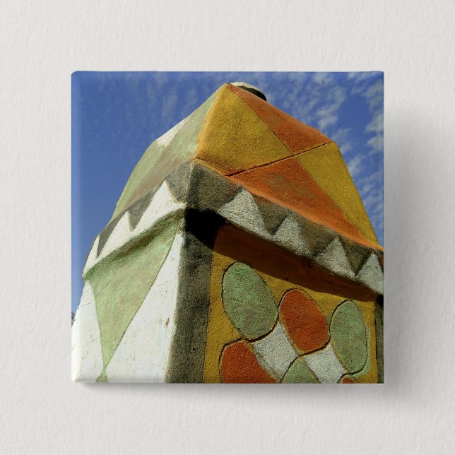 Sudan, North (Nubia), Decorated roof 2 Inch Square Button (Front)