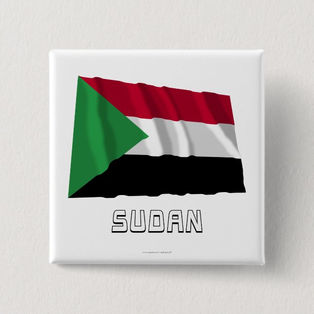 Sudan Waving Flag with Name 2 Inch Square Button (Front)