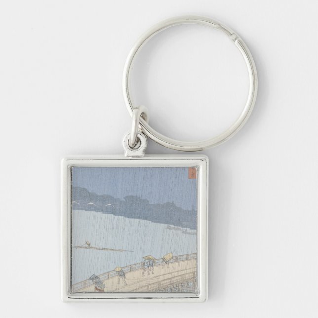 Sudden Shower on Ohashi Bridge at Ataka Keychain (Front)