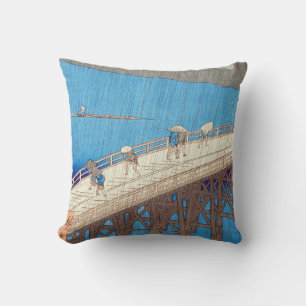 Sudden shower over Atake Bridge, Utagawa Hiroshige Throw Pillow