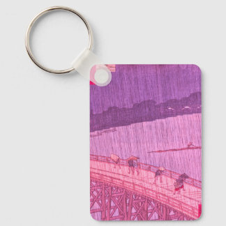 Sudden Shower Over Ōhashi Bridge and Atake by Utag Keychain