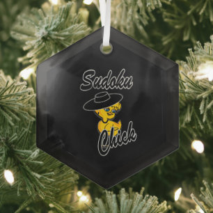 Sudoku Chick #4 Glass Ornament