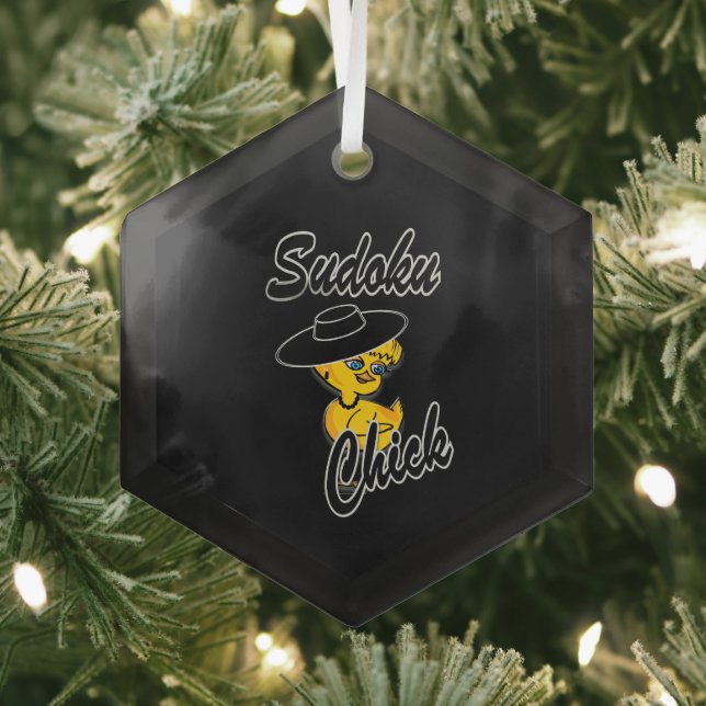 Sudoku Chick #4 Glass Ornament (Insitu)