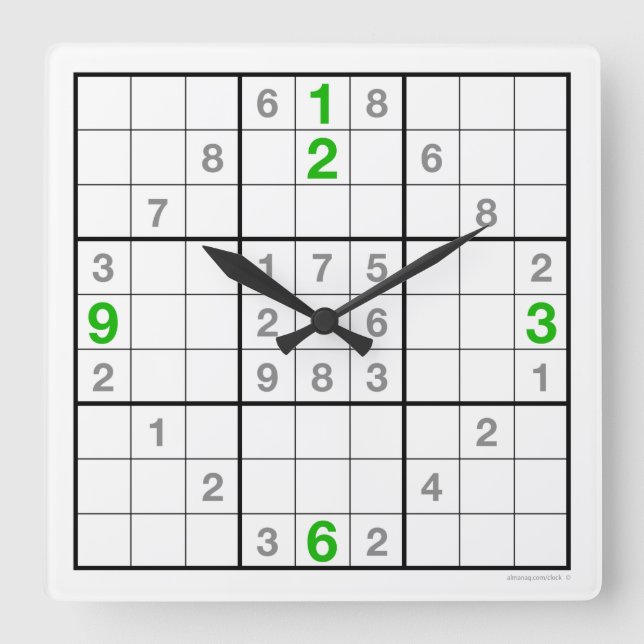 Sudoku Clock with downloadable puzzle (green) (Front)