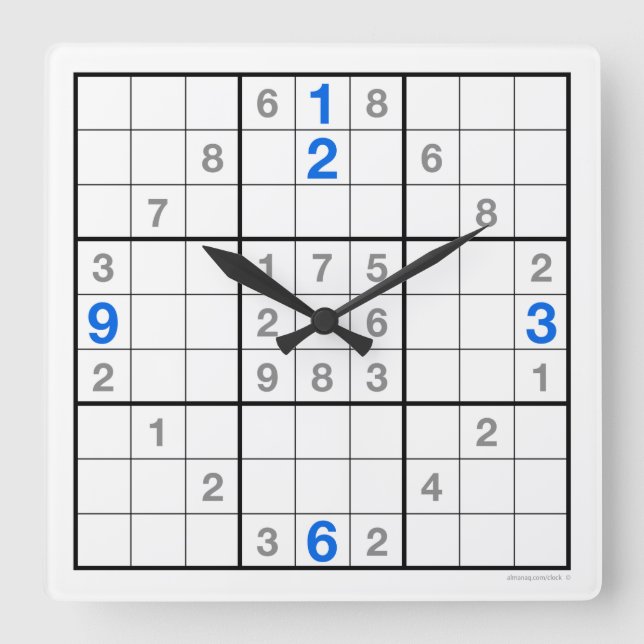 Sudoku Horloge avec puzzle téléchargeable (bleu) (Recto)