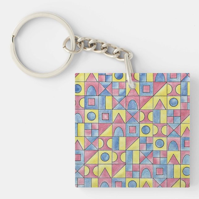 Sudoku One-Modern Bauhaus Geometric Art Keychain (Front)
