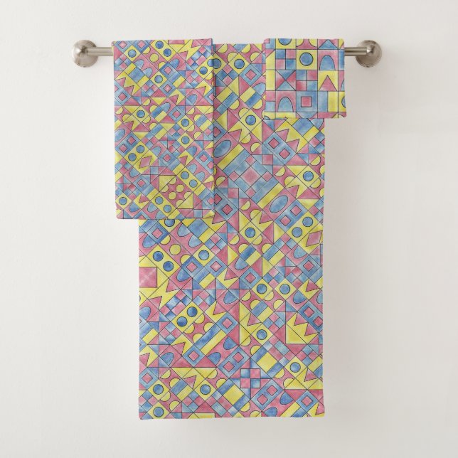 Sudoku One-Modern Bauhaus Geometric Pattern Bath Towel Set (Insitu)