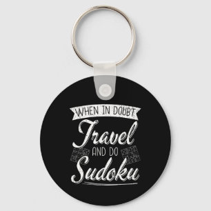 Sudoku Puzzle Lover World Traveler Quote Keychain
