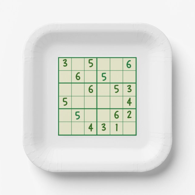  Sudoku Puzzles  Paper Plate (Front)