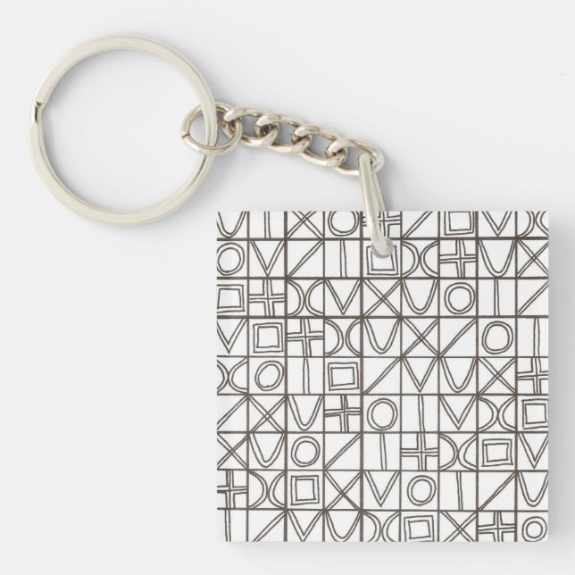 Sudoku Two-Black And White Abstract Art Keychain (Front)