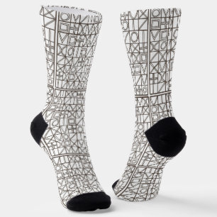 Sudoku Two-Black and White Geometric Pattern Socks