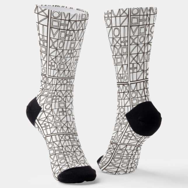 Sudoku Two-Black and White Geometric Pattern Socks (Angled)