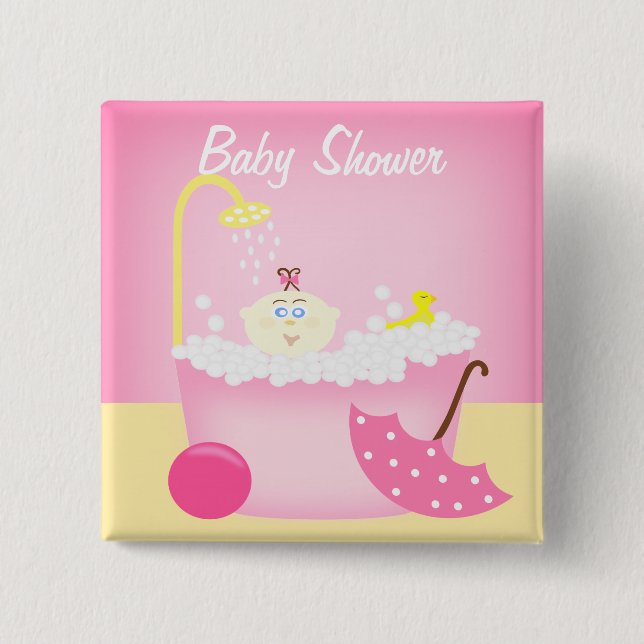 Sudsy Bathtub Pink Baby Shower Pin (Front)
