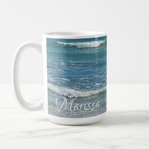 Sudsy Blue Atlantic Ocean Shore Custom Name Coffee Mug