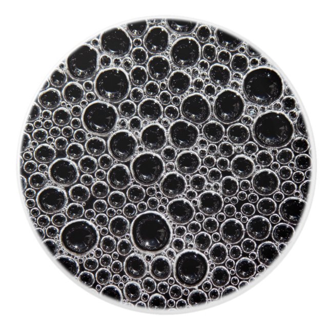 Sudsy soap bubble black and white ceramic knob (Front)